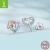 Colorful Zircon Love Stud Earrings Women'S Fashion Light Luxury S925 Sterling Silver Heart Stud Earrings