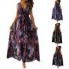 Women's Summer Casual Print Bandage Elastic Waist V-Neck Sleeveless Pullover Dress