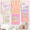 Retro Lips Gallery Wall Prints Trendy Sunset Colorful Pictures Boho Pink Aesthetic Edgy Canvas Painting for Dorm Teen Room Decor