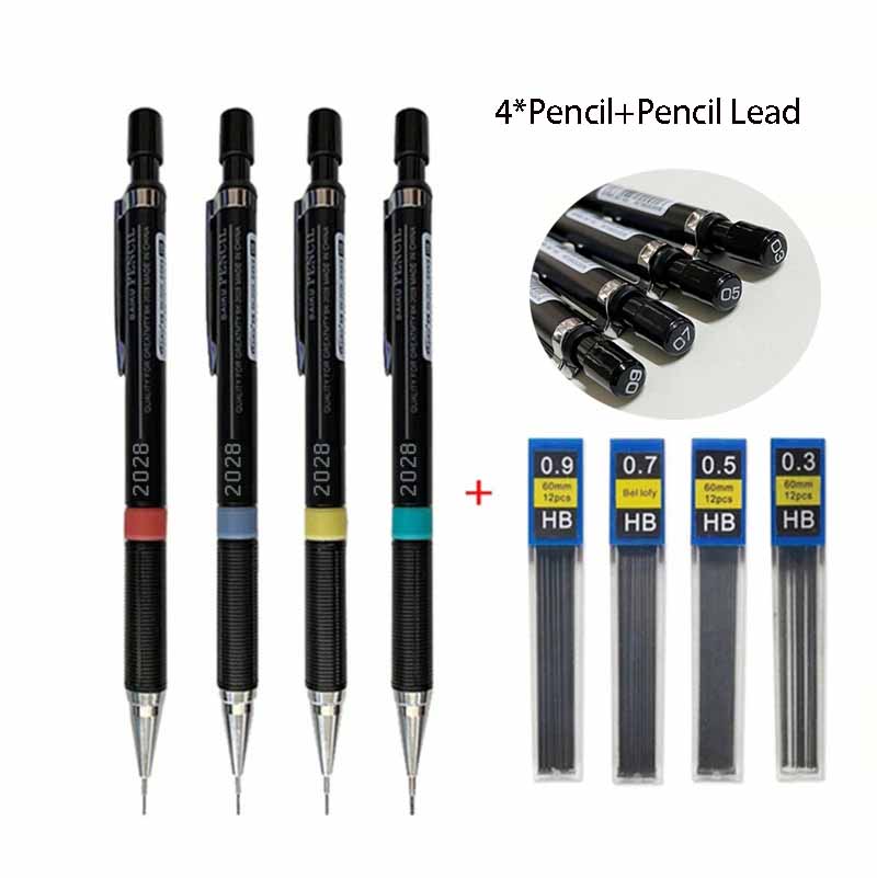 0.3/0.5/0.7/0.9mm Professional Drafting Pencil+Pencil Lead Set Mechanical Pencils for Art Sketching Technical Drawing & Students