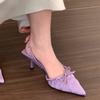 French Purple High Heels Bag Head Sandals Fairy Shoe Temperament With Skirt Bow Single Shoes