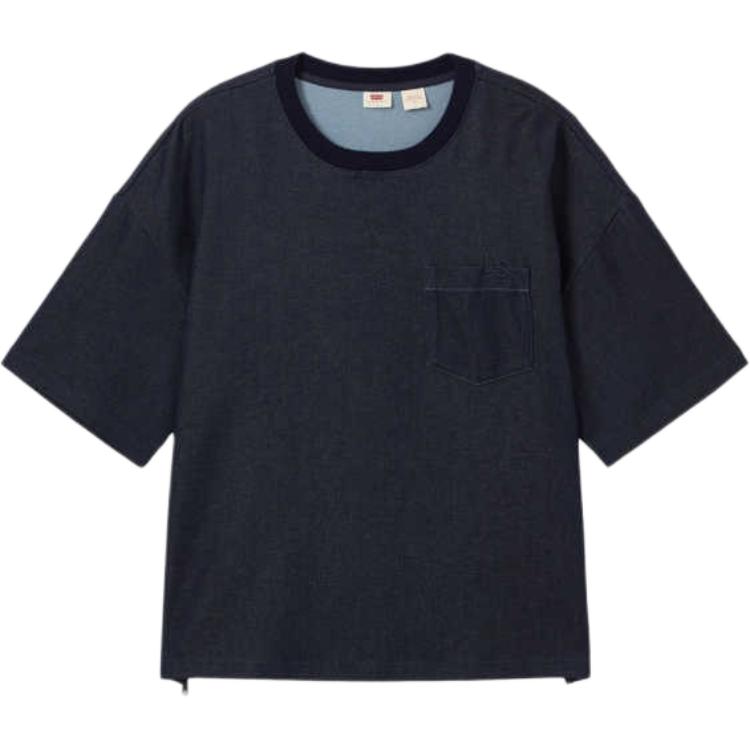 Levis SS25 Chest Pocket Design Denim Round Neck Short Sleeve T-Shirt Men T-Shirt Dark-Blue 003N8-0001