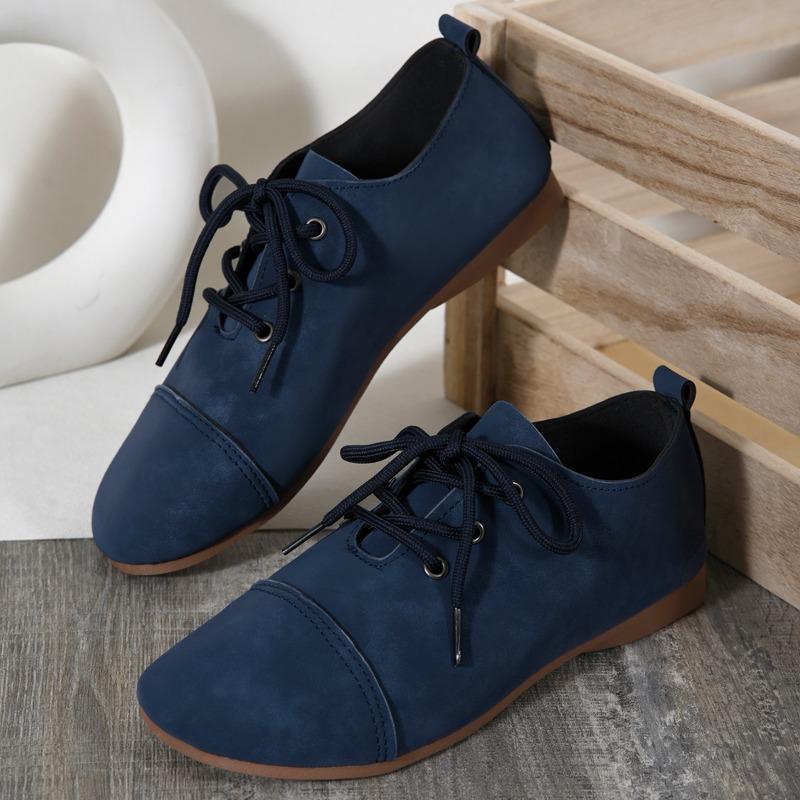 Women's Fashion Flat Shoes Spring New Round Head Splicing Front Lacing Soft Sole Anti-slip Wear-resistant Single Shoes