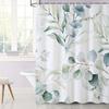 Green Plant Leaf Pattern Shower Curtain Waterproof Polyester Fabric Bathroom Decorative Shower Curtain 12 Hooks