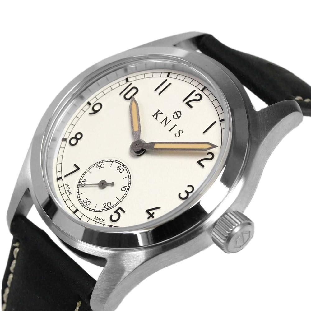 Часы KNIS Varnish Made in Japan с ретро-ремешком, сапфировым стеклом, водонепроницаемостью 10 АТМ, кремово-белым циферблатом, черной кожей, мужские KN003-WHBKLE