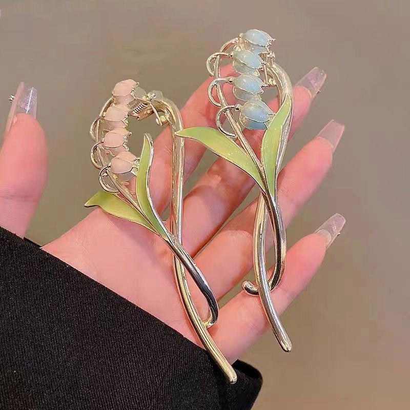 New Women Elegant Gold Lily of The Valley Geometric Crab Claw Hair Hairpin Clips Vintage Metal Headband Hair Accessories