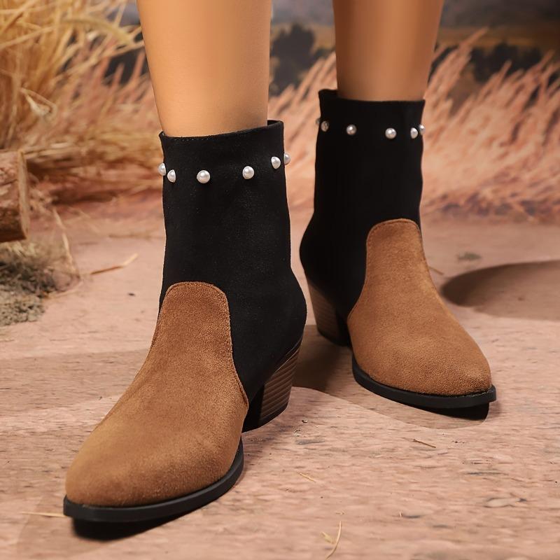 Autumn Rivet One-pedal Short Boots Women's Large Size Thick Heel Pointed Head Low Heel Fashion Boots Wish
