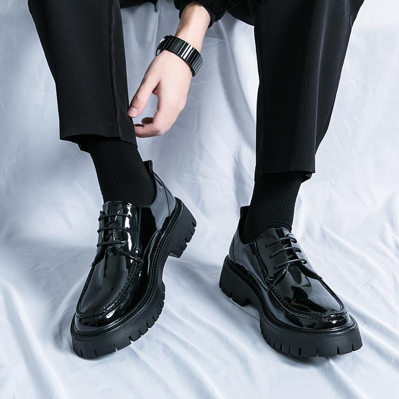 New Men's Fashion Thick Soled Leather Shoes Business Lace Up Oxford Green Black Waterproof Platform Shoes Wedding Height Shoes