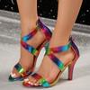 2024 New Fashion Open Toe High Heels Women's Sandals Colorful Banquet Party Women's Shoes Zipper Thin Heels Zapatos Mujer