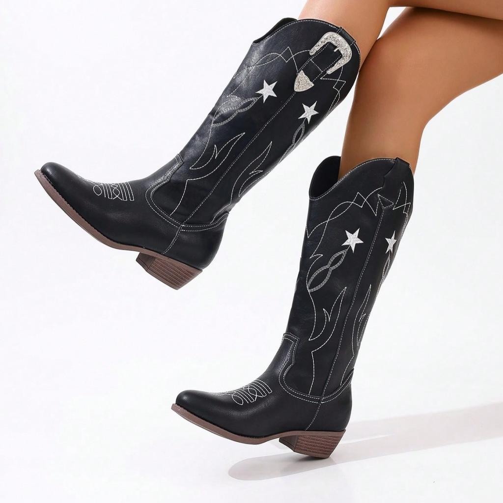 Plus Size Embroidered Tutch Knight Boots Women's High Top Fashionable Versatile New Style European And American Women's Footwear