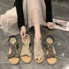 Women Fashion Sandals 2024New Round Toe High Heels Slippers Beach Soft Sole Shoes Trend Diamond Decoration Slip-on Ladies Shoes
