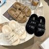 Thick-soled White Fluffy Slippers for Women Wearing Muffin Women New 2024 Belt Buckle Plus Fleece Cotton Drag