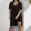 Women Plus Size 2 Piece Outfits Side Split Short Sleeve Tunic Tops And Skinny Biker Shorts Sets Summer Lounge Tracksuit