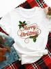 (Asian Size) Merry Christmas New Year O-neck Women's Top T Clothing Letter Style Cute Print Short Sleeve T-shirts Fashion Holiday Graphic Tee