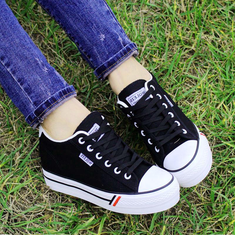 Women Canvas Shoes Platform Sneakers for Woman Lace Up Wedge Chunky Casual Trainers Fashion