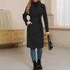 Women's Casual Fashion Solid Color Long-sleeved V-neck Tie Long Woolen Coat