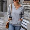 Women's Fashion Casual Solid Color Print Autumn Long Sleeve Hooded Pullovers & Long Sleeves