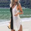 Bikini Cover Up Hollow Out V Neck Summer Sleeveless Slit Beach