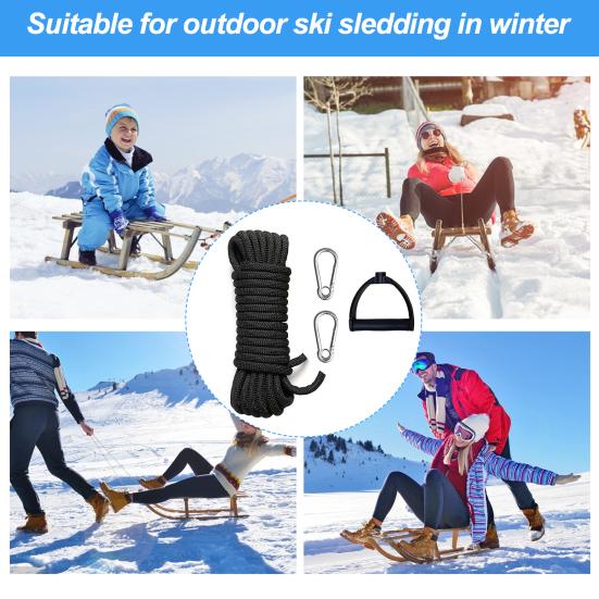 Water Skiing Rope with Handle Stainless Steel Carabiner Buckle 4m Nylon Tow Rope Sled Cart Pull Rope for Wakeboard Kneeboard Snowboard Equipment