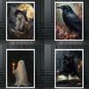 Dark Academy Art Wall Poster Victoria Crow Witch Ghost Halloween Background Decoration Gothic Image Printing Canvas Painting