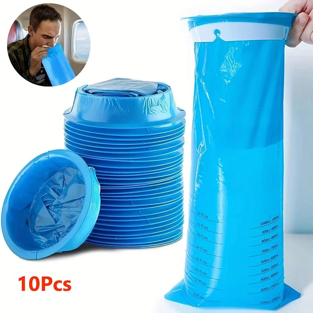 10pcs Disposable Vomit Bags Portable Blue Bin Bag Suitable For Car Bin Bag Travel Planes Children To Alleviate Motion Sickness