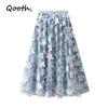 Heavy Embellishment 3D Floral Tulle Skirt Fairy A-Line Layered Mesh Maxi Skirt QT2754