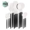 20Pcs Luxury Mirror Flatware Set Kitchen Stainless Steel Tableware Set Hotel Dinnerware Set Black Silver Cutlery Set Gift