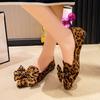 2024 Fashion Women's Shoes Leopard Print Women's Flat Shoes Hot Selling Bow Office Professional Sexy Pointed Toe Flat Low Heels