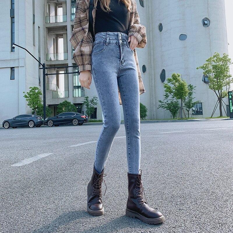 Winter Thick Casual Retro Denim Pencil Pants Velvet Women High Waist Skinny Jeans Simple Fleece Harajuku Warm Slim Fit Stretch