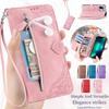 Zipper Wallet Multi Card Cover For Xiaomi Redmi iPhone Samsung Magnetic Flip Leather Phone Case with Lanyard