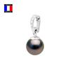 Compagnie Générale Des Perles - Diamond Pendant 0.03 Cts Genuine Round Tahitian Pearl 9-10 Mm 18 Cts White Gold - Women's Jewelry