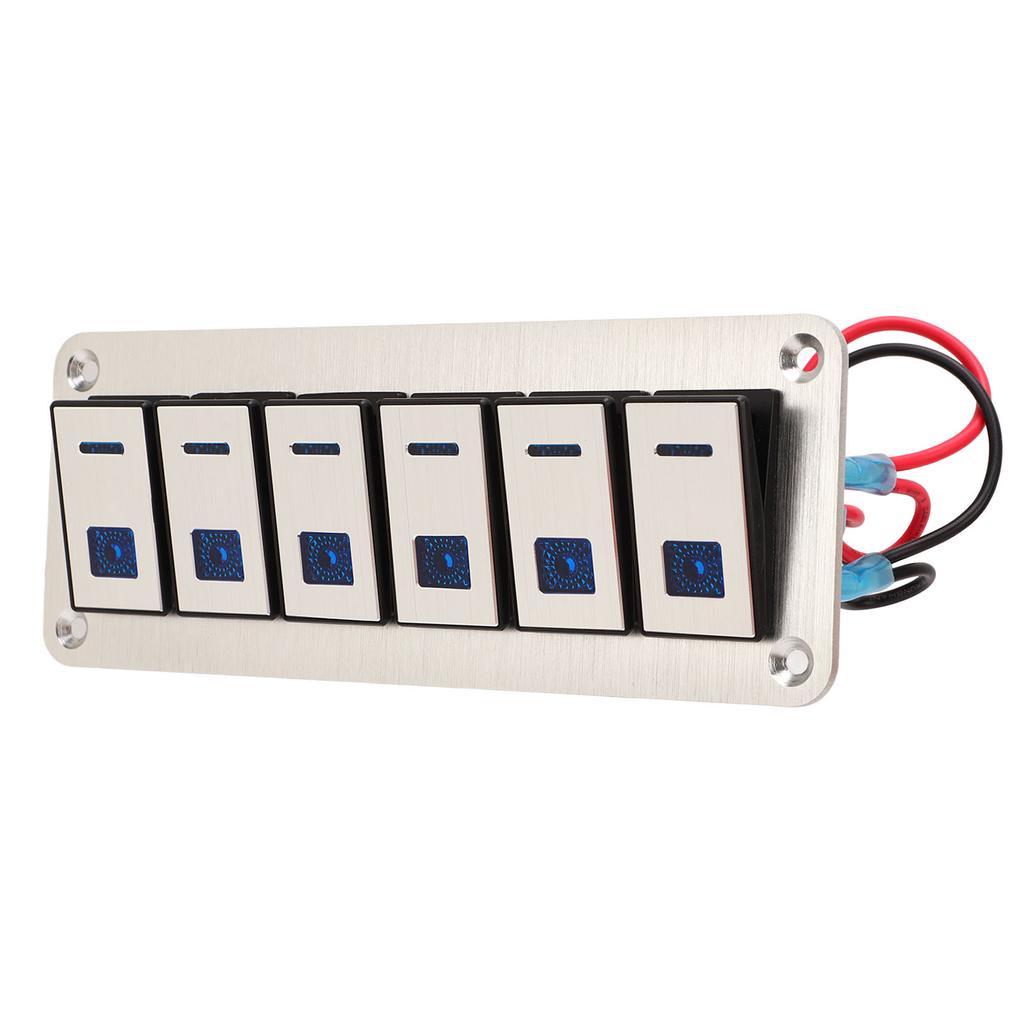 6 Gang Rocker Switch Panel 12V 24V Blue LED Waterproof SPST On Off Pre Wired Switch for Car Boat