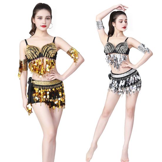 Belly Dance Waist Chain Sequins Hip Scarves Double Tier Waist Tassel Dance Practice Dress Accessories for Latin Dance Belly Dance Performances