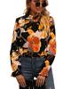 Black Floral Print Mock Neck Blouse