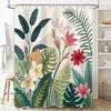 Elegant Tropical Floral Shower Curtain with Green Leaves and Colorful Flowers for a Serene Bathroom Decor Experience Easy-Clean