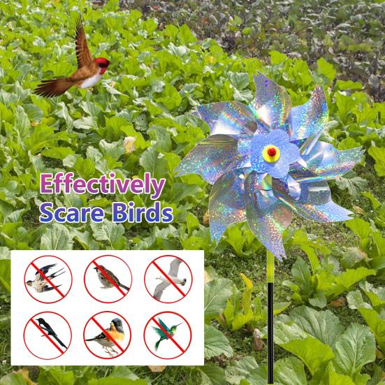 10 Pcs Garden Pinwheel Bird Deterrent 20.5" Tall Outside Reflective Wind Spinner Yard