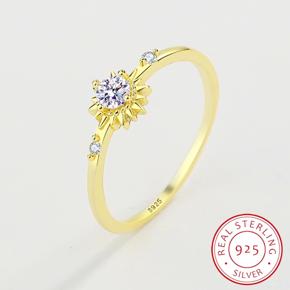 Simple Round Flower Ring For Women Small Diamond Zircon Crystal Real S925 Silver 14K Gold Valentine's Day Gift Jewelry