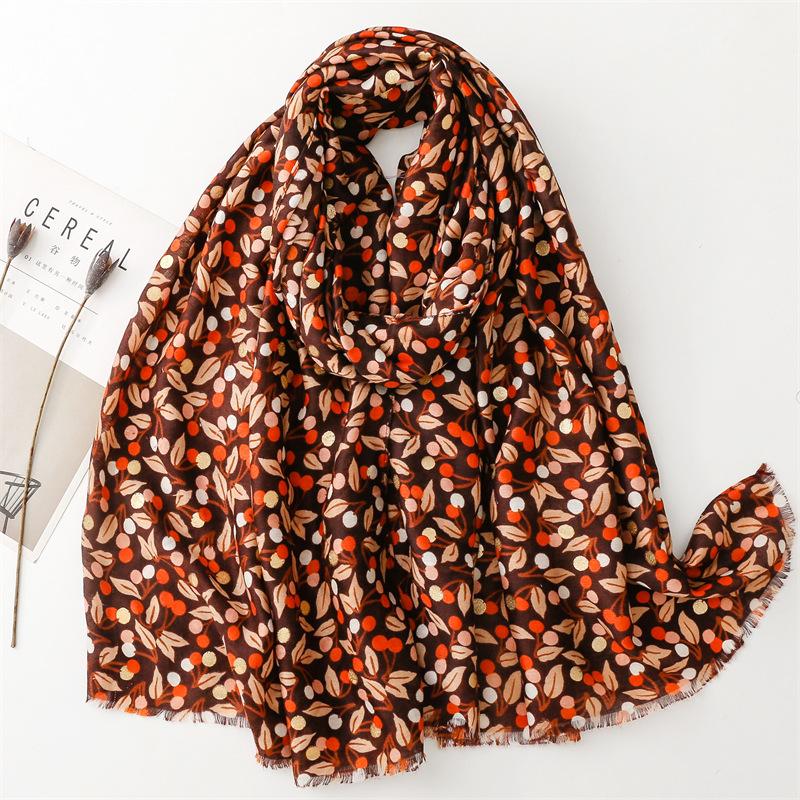 Зимняя мода Вишневый цветок Золотой блеск Бахрома Вискозная шаль шарф Женская Высокое качество Накидка Пашмина Стола Буфандас Мусульманский Хиджаб