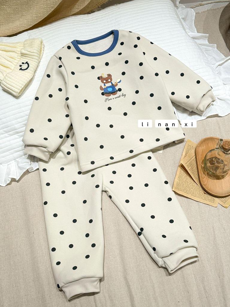 Kids' Cartoon Velvet Silk Wool Home Wear Set - Top and Pants