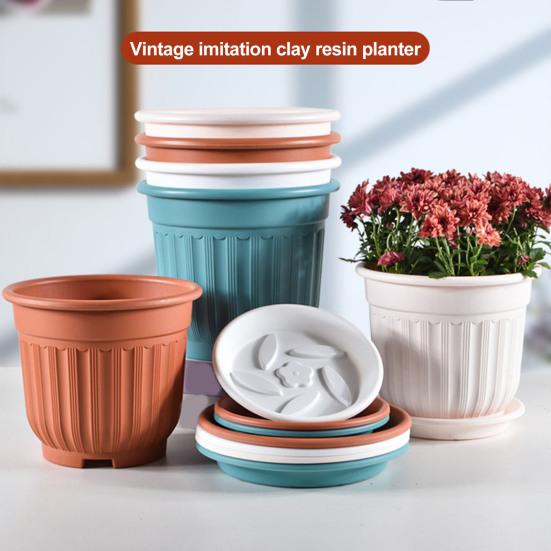 Yousheng Large Flower Pot with Saucer Solid Color Planter with Drainage Hole Garden Rose Flowerpot for Indoor Outdoor Orchids Succulents Herbs