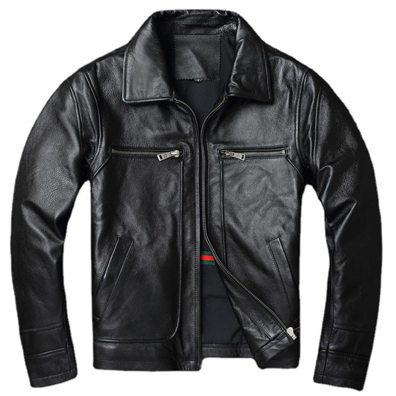 Men Cowhide Coat Vintage Men Leather Jacket Genuine Leather Clothes Men 'S Winter Jacket Motorcycle Biker Jackets