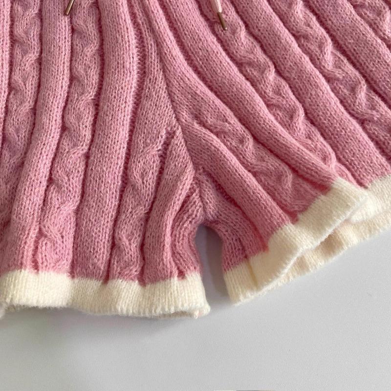 Autumn Winter Women Casual Twist Knitted Sweater Pant Two Piece Set Full Sleeve Zipper Pullover Tops and Elastic Waist Shorts Tracksuit