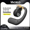 VAORLO 180° Rotation Single Earphone LED Digital Display Headset Air Conduciton Headphone With HD Noise Cancel Microphone Business Earbud