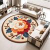 Yousheng Lotus Flower Floor Mat Round Living Room Rug Lotus Pattern Carpet with Non-Slip Backing for Home Office Bedroom Kitchen