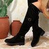 Fashion Women Ankle Boots 2025 New Belt Buckle Long Boots Western Style Pleated Flats Boots Women Square Heel Comfortable Shoes Women
