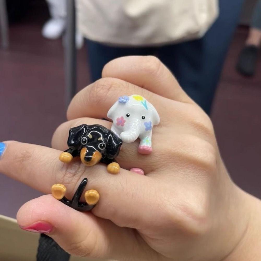 Jewelry Accessories Cartoon Dachshund Ring Zinc Zinc Alloy Funny Finger Buckle Creative Elephant Ring Women