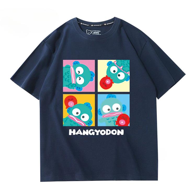 Hangyodon Harajuku Creative Pattern T-shirt Men's Casual Comfortable Summer 100% Cotton T-shirt Trend Fashion Loose T-shirt