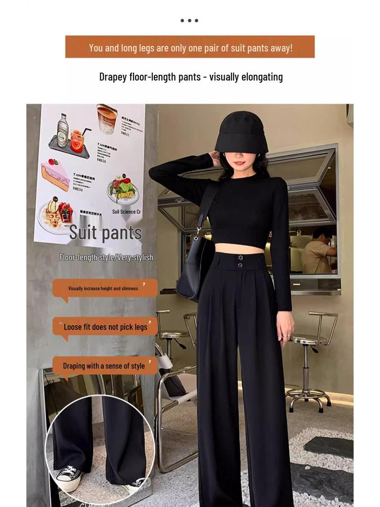 Women's Fleece-Lined Slim-Fit Wide-Leg Pants: High-Waisted, Sleek, and Stylish for Spring/Autumn