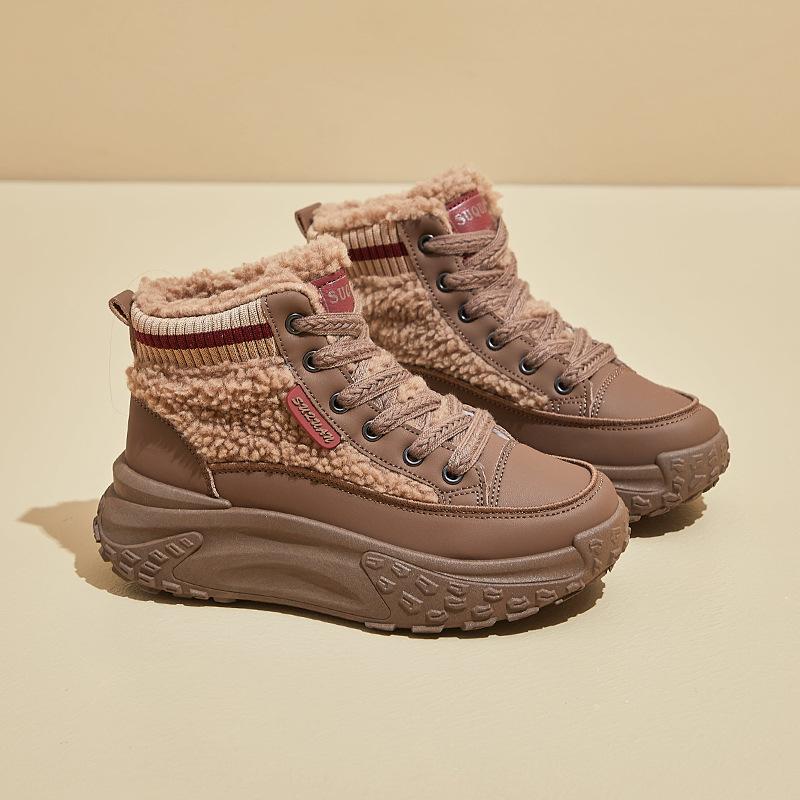 Women's Chunky Platform Snow Boots Winter Warm Faux Fur Lining Ankle Booties Lace-Up Comfortable Anti-Slip PU Leather Short Boots Shoes for Women