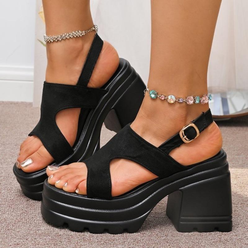 Fashion Spring 2025 New Black Comfortable Muffin Thick Base Simple Fashion Increase Roman Sandals Women